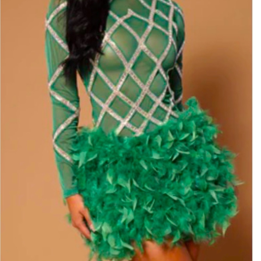 Emerald embellish feather dress